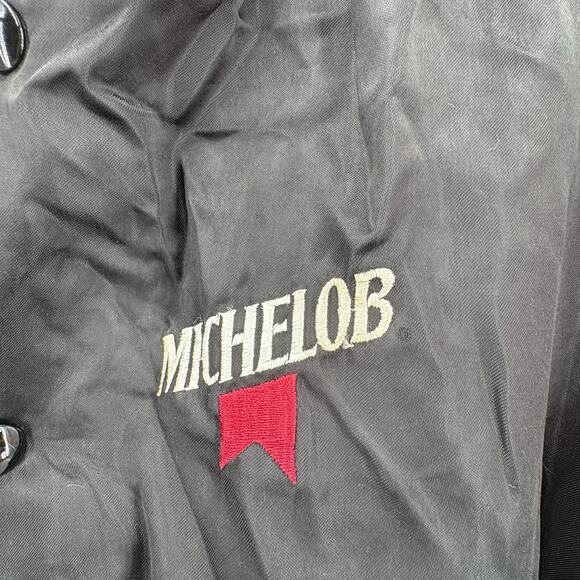 Vintage 80's Michelob Beer Anheiser Busch Black & Red Satin Bomber Jacket L - Picture 7 of 11